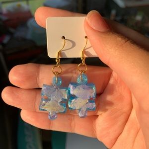 Blue puzzle earrings